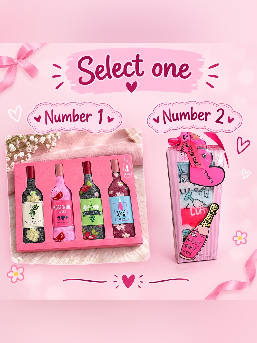 Pick one Pink Wine Bottle Socks Gift Set - Stylish Pink Party Socks